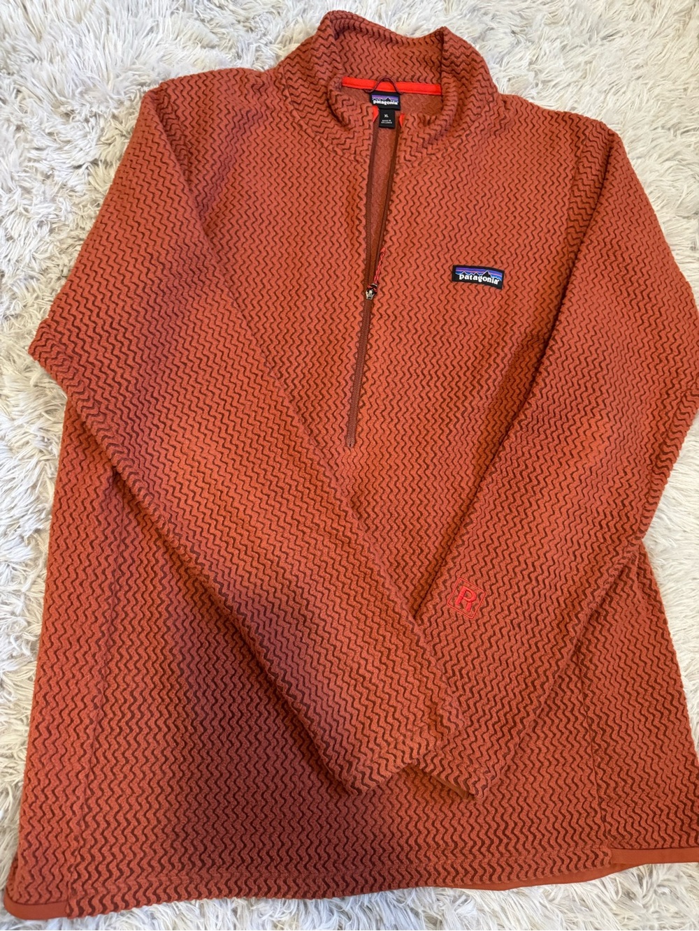Patagonia women’s Rust Orange Zip-Up Fleece Sweater